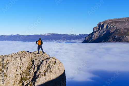 Hiker in the Natural Park of Urbasa and Andia, Navarra. photo