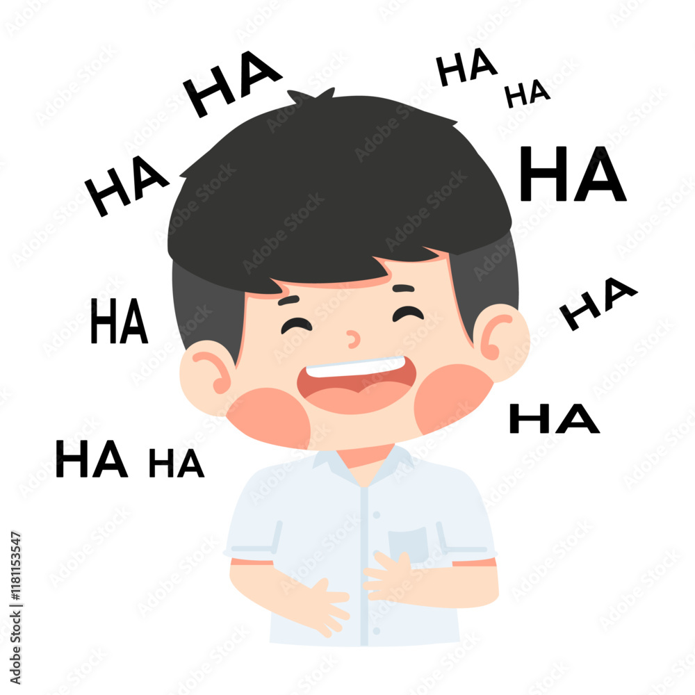 Kid cartoon boy laughing character Kid cartoon boy laughing character
