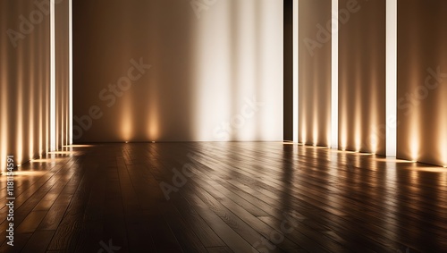 Wallpaper Mural Empty white wall with spot lights and wooden floor Torontodigital.ca