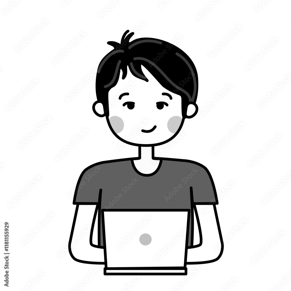 Mminimalist, grayscale illustration of a person working with a laptop Mminimalist, grayscale illustration of a person working with a laptop