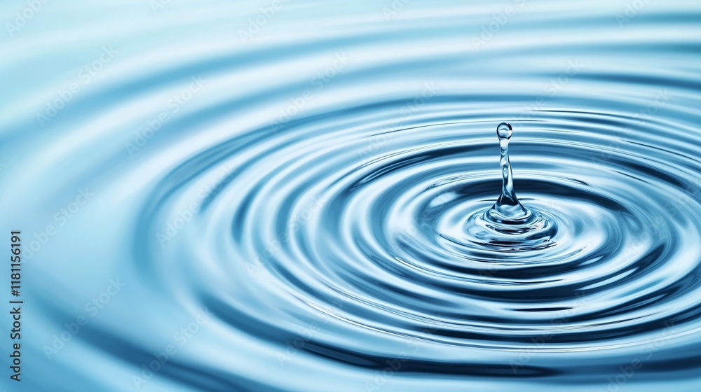 A crystal-clear droplet of water falling into a ripple on a serene blue background, symbolizing the importance of conservation for World Water Day A crystal-clear droplet of water falling into a ripple on a serene blue background, symbolizing the importance of conservation for World Water Day