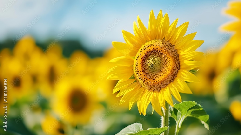 A cheerful sunflower field with a single sunflower wearing oversized sunglasses on a clear day for the International Day of Happiness A cheerful sunflower field with a single sunflower wearing oversized sunglasses on a clear day for the International Day of Happiness