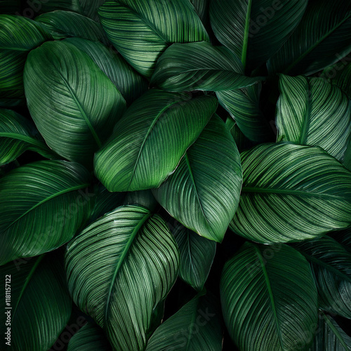 leaves of Spathiphyllum cannifolium, abstract dark green texture