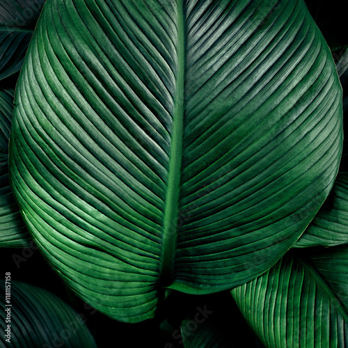 leaves of Spathiphyllum cannifolium, abstract dark green texture