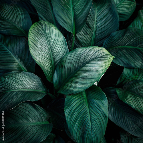 leaves of Spathiphyllum cannifolium, abstract dark green texture