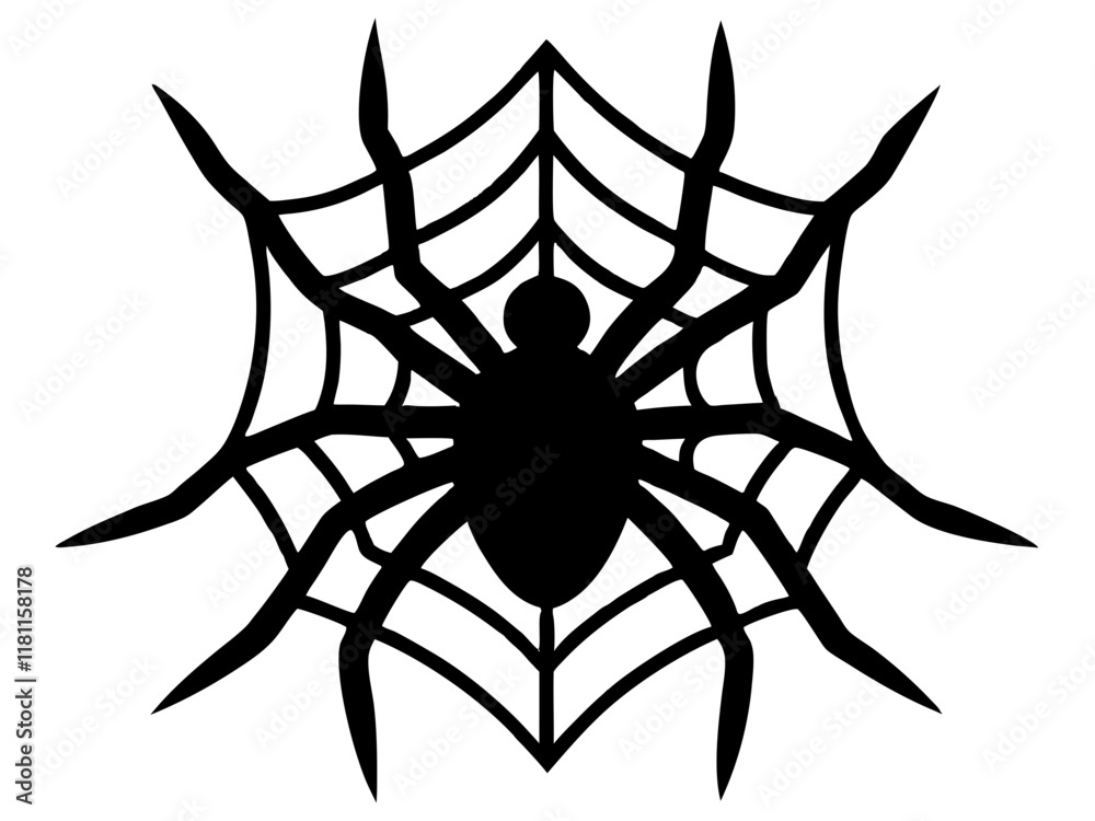 Fototapeta premium spider with net black silhouette vector, Simple silhouette Design vector icon with white background.