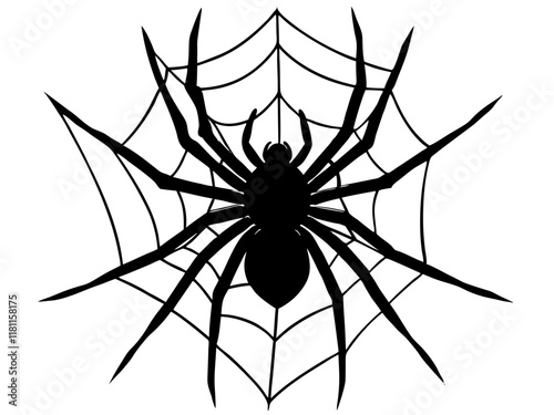spider with net black silhouette vector, Simple silhouette Design vector icon with white background.
