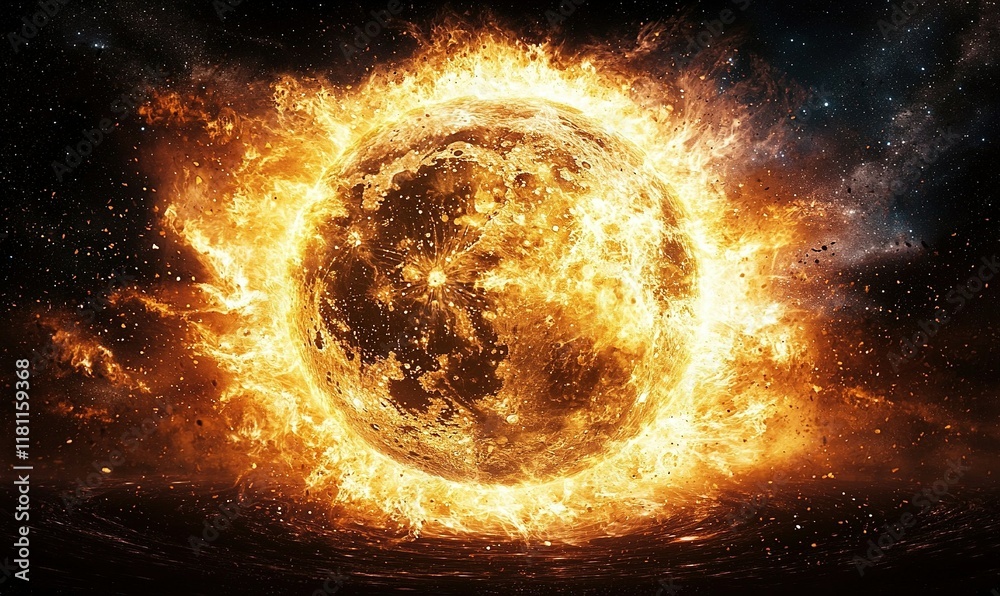 Fototapeta premium Burning Earth in space, global warming, climate change, apocalypse concept.