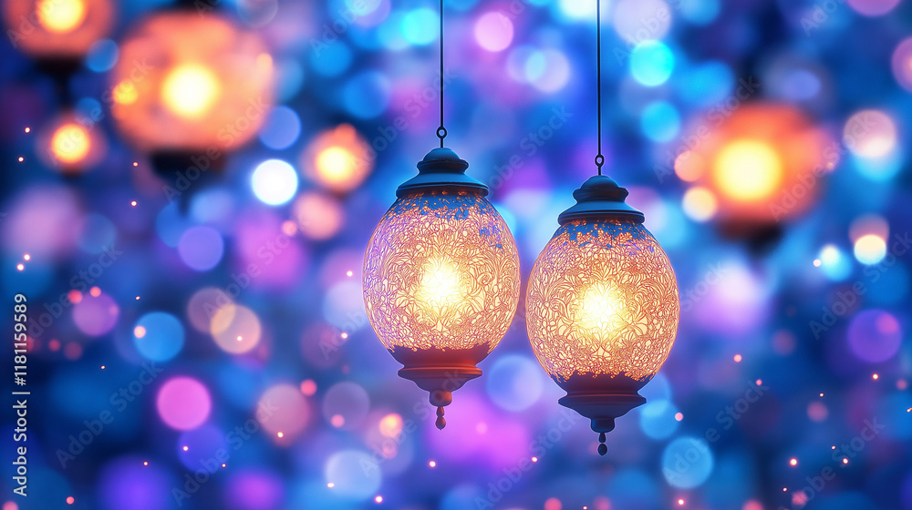 Fototapeta premium Ethereal Beauty Magical Lanterns and Soft Lights Creating a Festive Mood