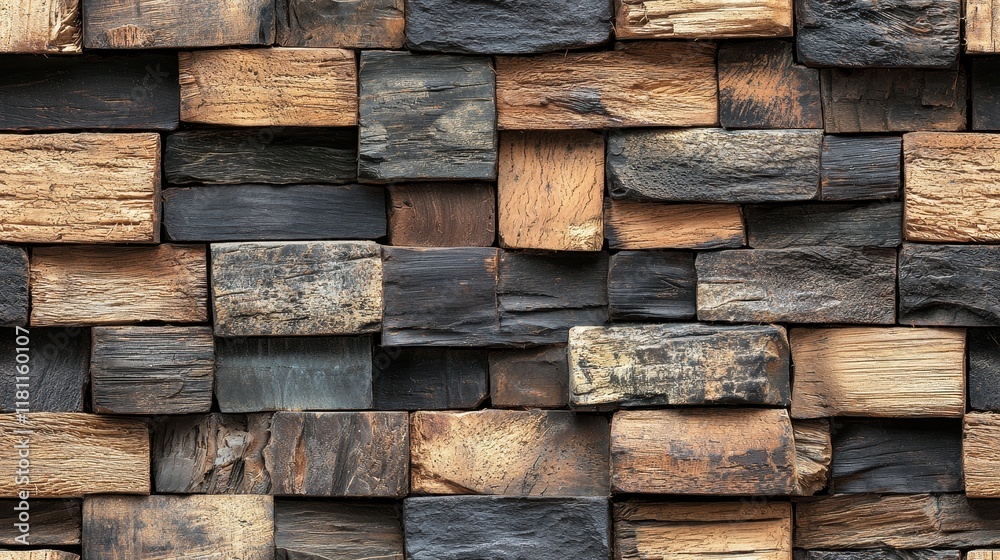 Rustic Reclaimed Wood Wall Texture Background Dark Brown and Beige Tones Wooden Blocks Pattern Rustic Reclaimed Wood Wall Texture Background Dark Brown and Beige Tones Wooden Blocks Pattern