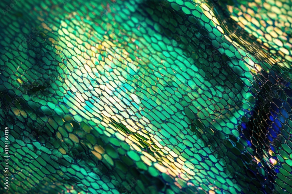 Obraz premium Iridiscent green color gradient snake skin texture with holographic effect