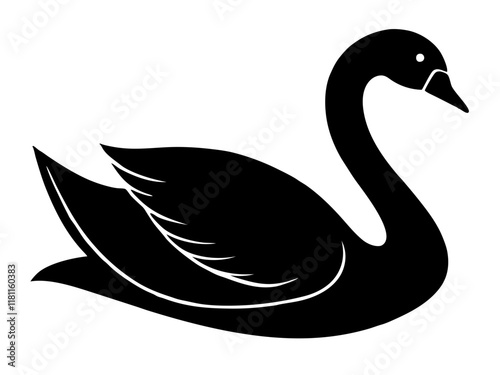 swan black silhouette vector, Simple silhouette Design vector icon with white background.