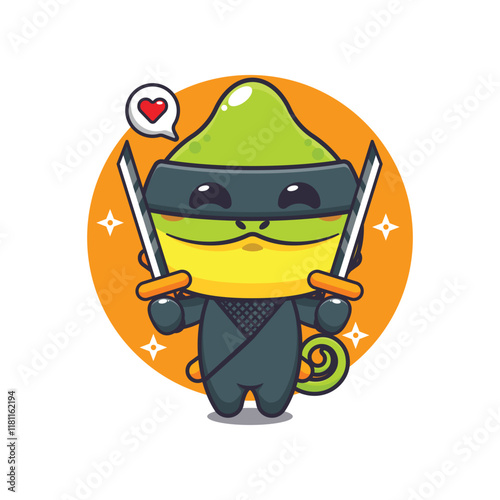 Ninja chameleon cartoon vector illustration