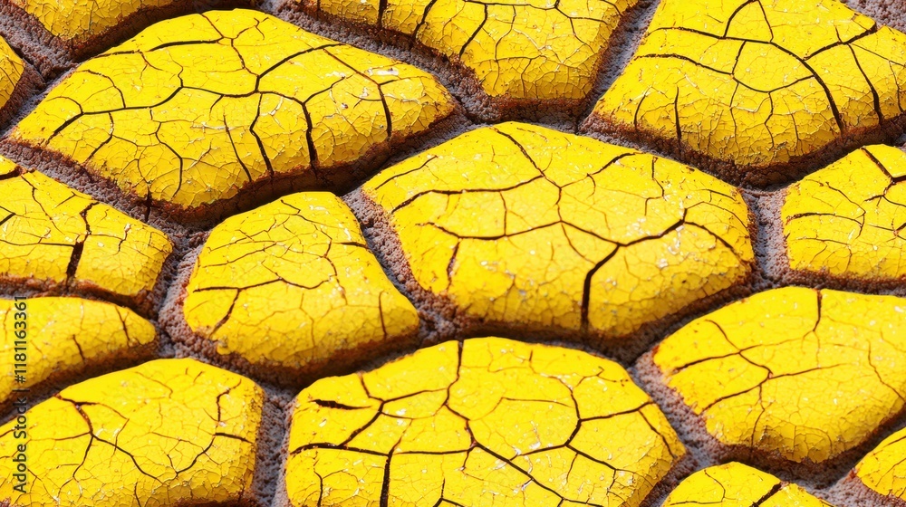 Abstract Cracked Yellow Paint Texture Background Grunge Dry Aged Surface Detail