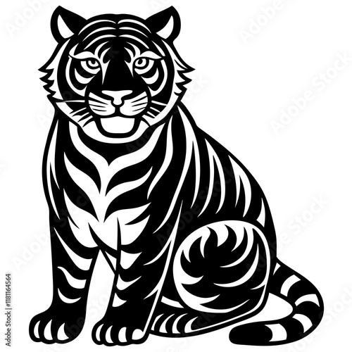 tiger black silhouette vector, Simple silhouette Design vector icon with white background.