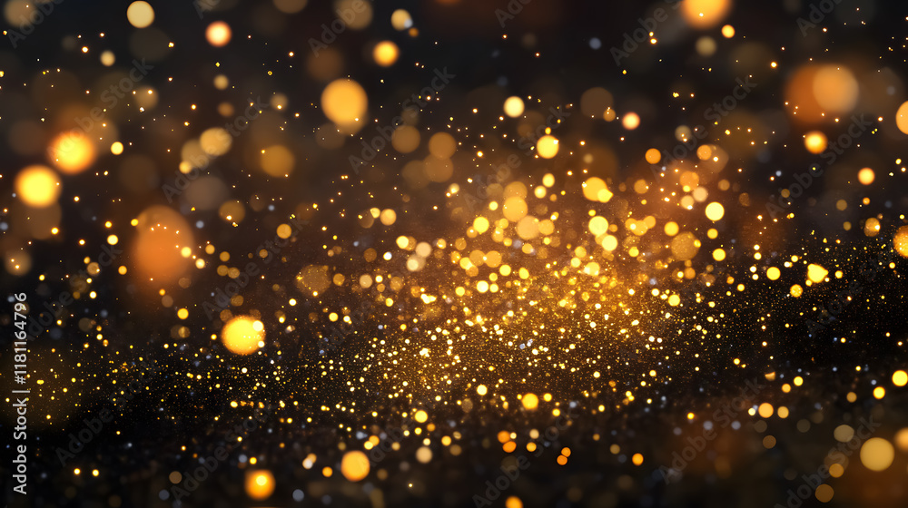 Fototapeta premium A backdrop with falling golden glitter particles, creating a magical light effect.