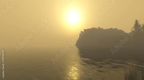 Misty Sunrise Over Coastal Cliffs. photo