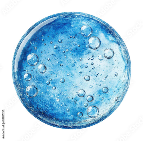 High fidelity blue serum sample swatch with bubbles laboratory clean environment top view scientific concept isolated on transparent background png photo