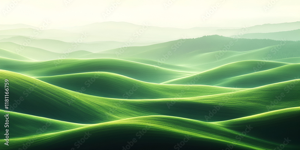 Serene Rolling Hills: A panoramic view of vibrant green hills gently rolling under a soft, bright light, creating a peaceful and idyllic landscape. The image evokes a sense of calm and tranquility. Serene Rolling Hills: A panoramic view of vibrant green hills gently rolling under a soft, bright light, creating a peaceful and idyllic landscape. The image evokes a sense of calm and tranquility.