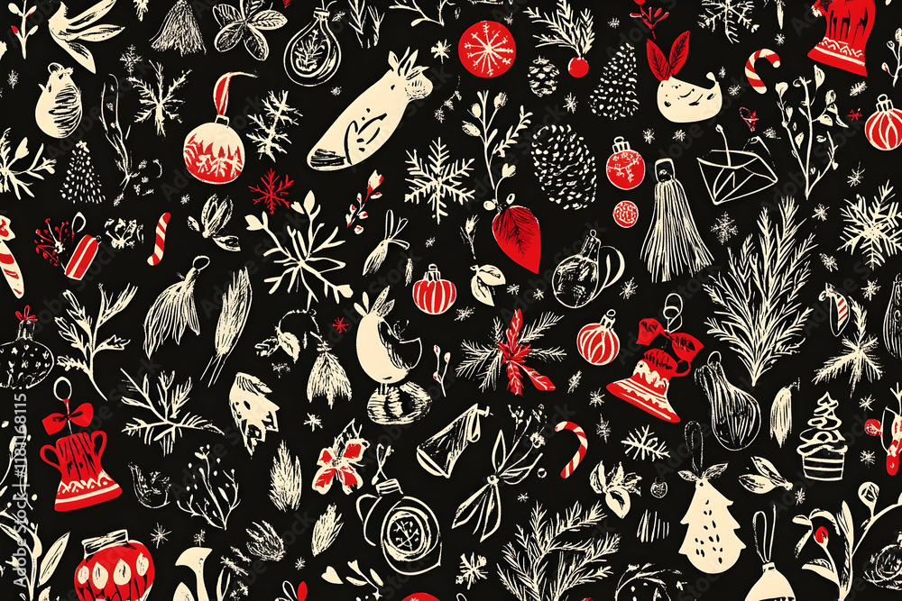 Christmas seamless pattern with festive icons and holiday motifs Christmas seamless pattern with festive icons and holiday motifs