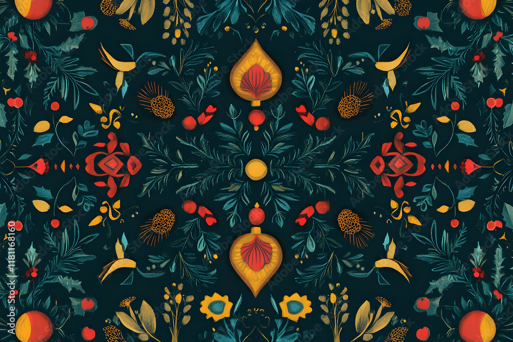Christmas seamless pattern with festive icons and holiday motifs Christmas seamless pattern with festive icons and holiday motifs