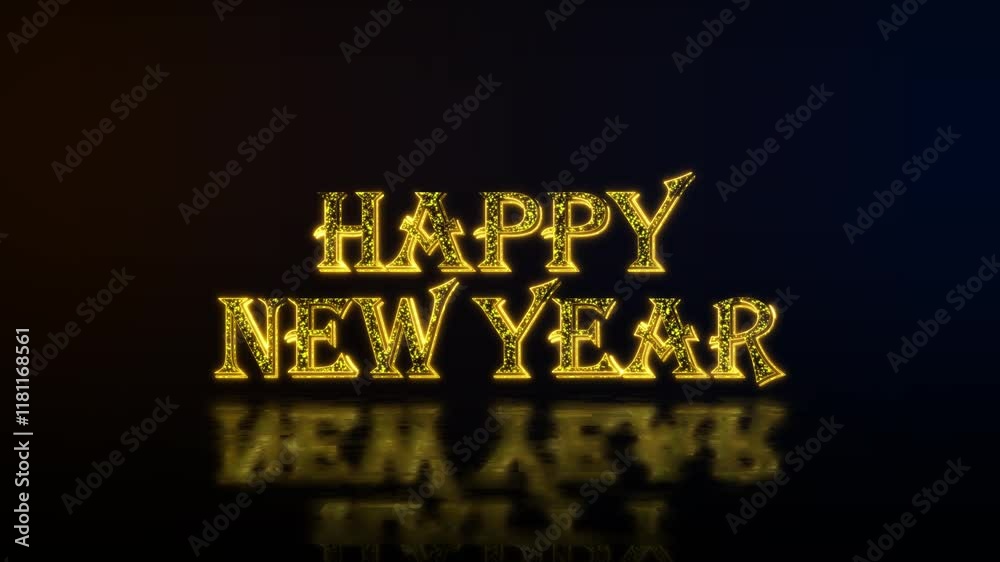 Happy New Year greeting text with particles luxury animation, gold text ...