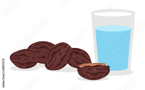 Flat Illustration Kurma and A Glass of Water