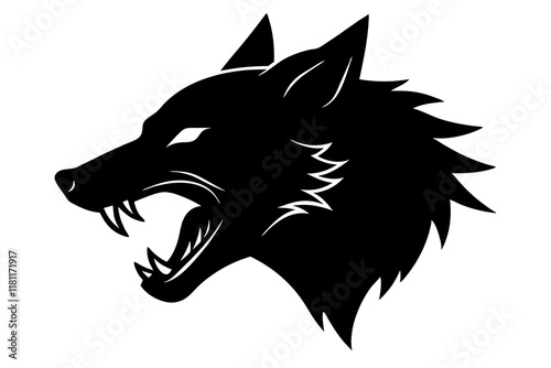 wolf head black silhouette vector, Simple silhouette Design vector icon with white background. wild animal 