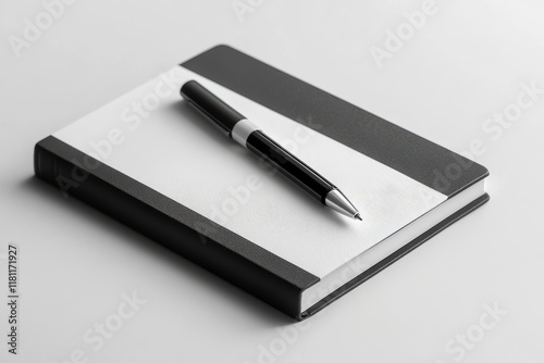 Wallpaper Mural A sleek black notebook accompanied by a stylish pen, placed on a minimalistic white background, conveying professionalism and creativity Torontodigital.ca