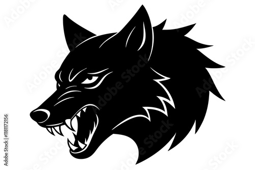 wolf head black silhouette vector, Simple silhouette Design vector icon with white background. wild animal 