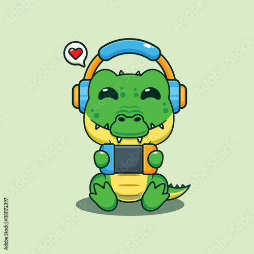 Crocodile play a game cartoon vector illustration