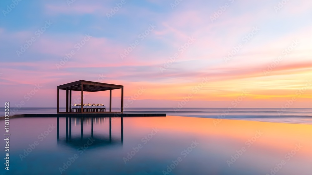serene sunset oceanside pool & gazebo - pastel colors serene sunset oceanside pool & gazebo - pastel colors