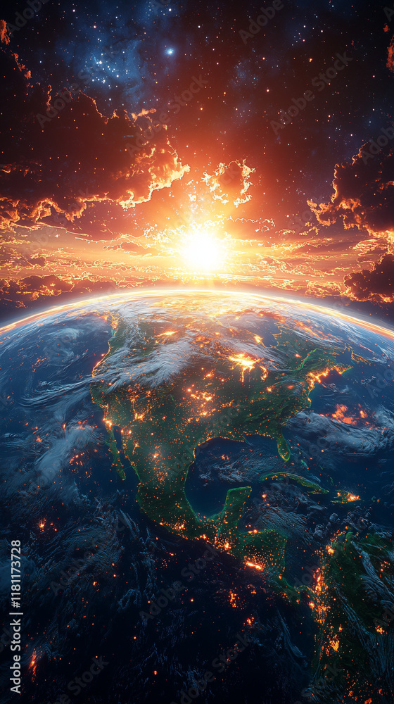 Obraz premium A view of Earth from space, with the message 