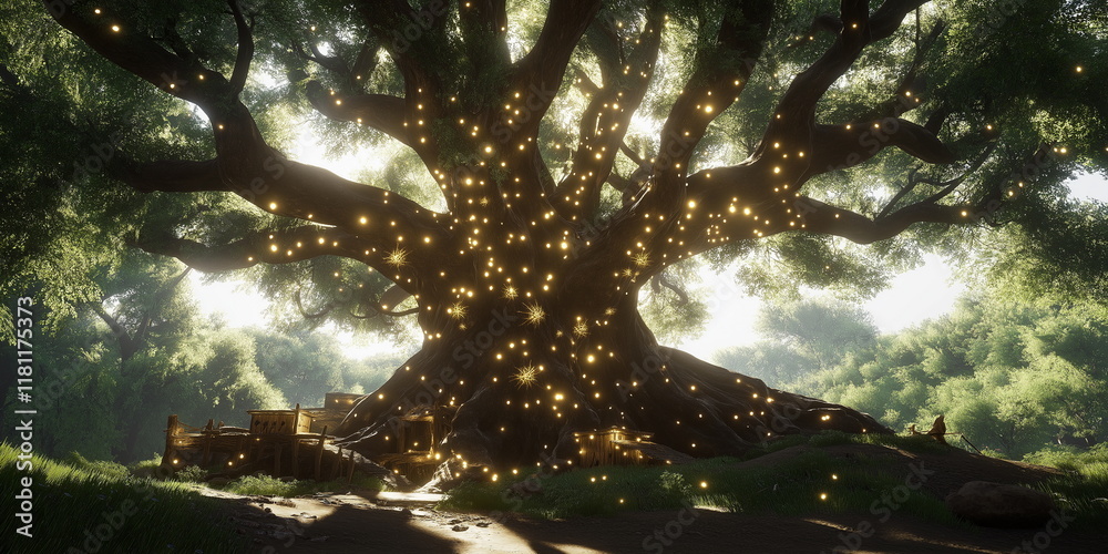 Obraz premium A forest tribe that lives among giant trees with r_012