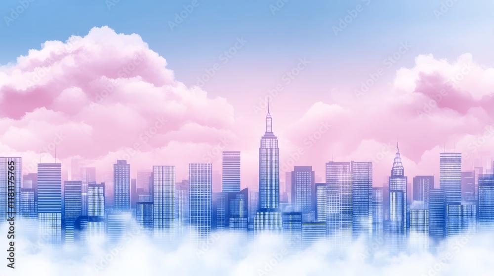 Obraz premium Dynamic cityscape at sunset, a stunning view of modern architecture and urban development