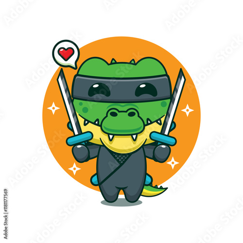 Ninja crocodile cartoon vector illustration