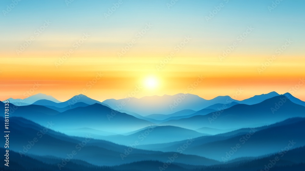 Fototapeta premium Breathtaking sunrise over majestic mountain peaks, a serene landscape