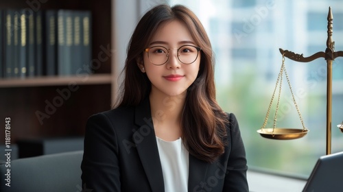 Judge gavel with scales of justice, Asian Business and lawyer or counselor consulting and discussing contract papers with laptop and tablet at law firm