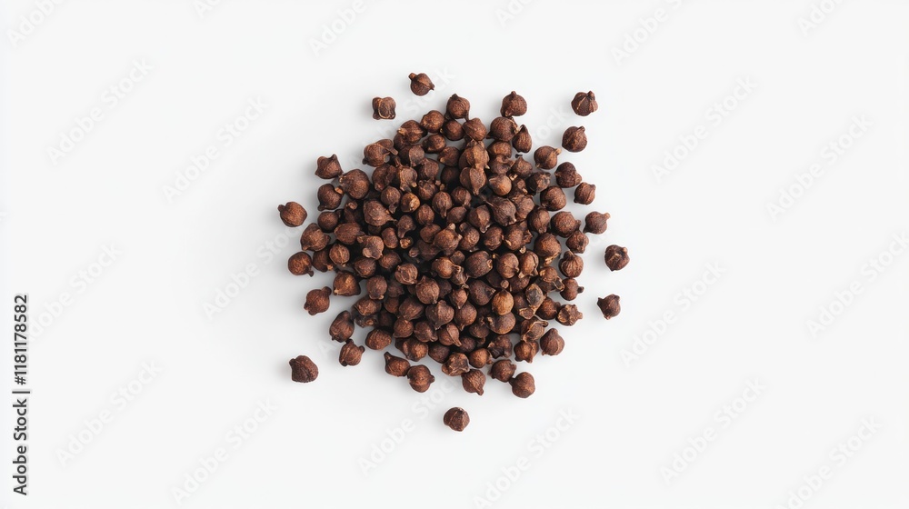 Top view of a pile of dried brown chickpeas on a white background. Top view of a pile of dried brown chickpeas on a white background.