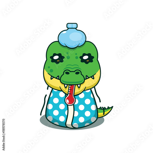 Crocodile sick cartoon vector illustration