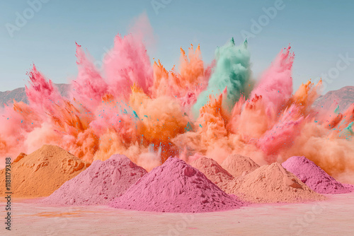 A striking and vibrant Holi background with a colorful explosion of powders, creating a rainbow of hues. The joyful and dynamic scene is filled with energetic colors, symbolizing the fun and festive s photo