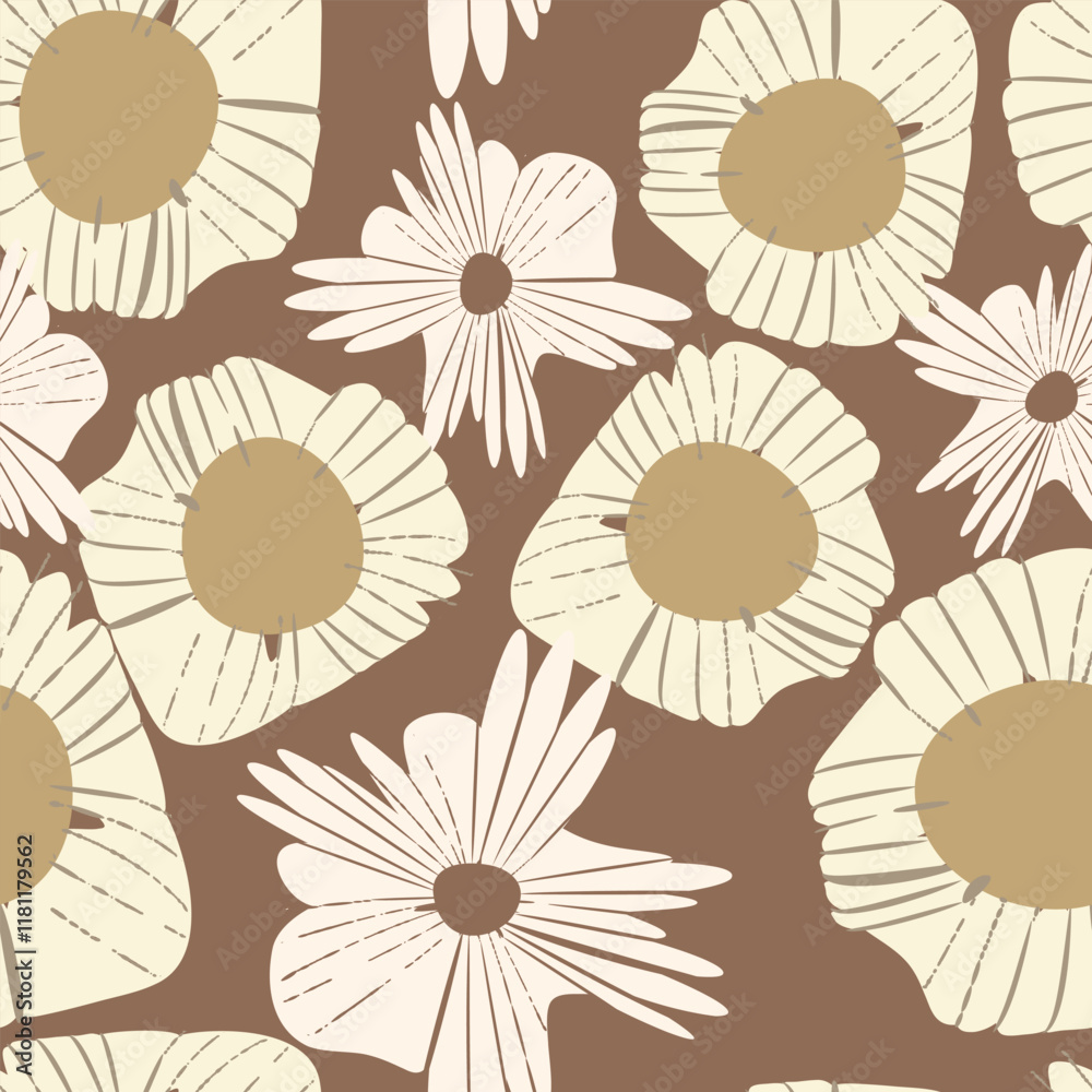seamless cute hand drawn flowers pattern background