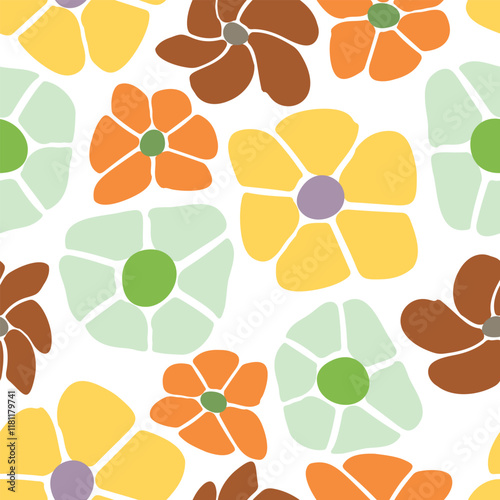 Obraz na płótnie seamless doodle daisy flowers pattern background w salonie