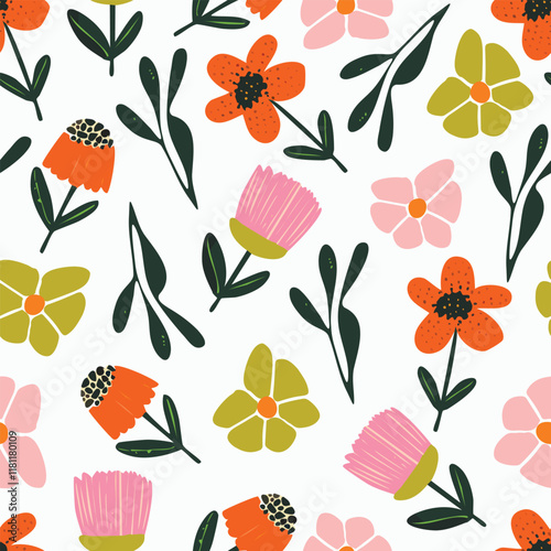 Obraz na płótnie seamless mixed cute flowers pattern on white background w salonie