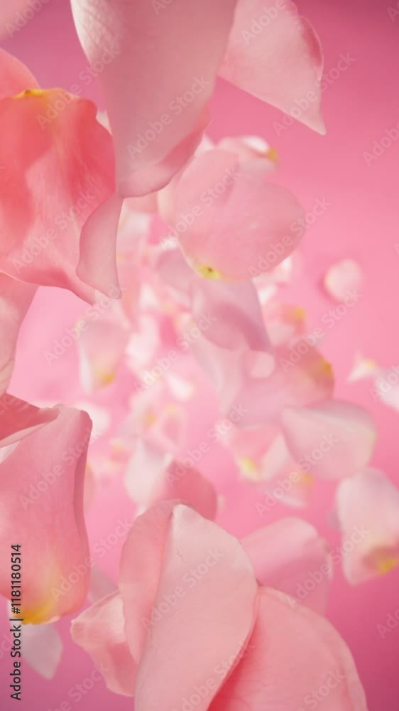 Super Slow Motion of Falling Rose Petals. Filmed on High Speed Cinema Camera, 1000 fps. Vertical Aspect Ratio.