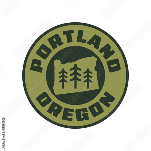 Vintage Patch Portland Oregon Sign state Retro outdoor tree Logo design, vector illustration