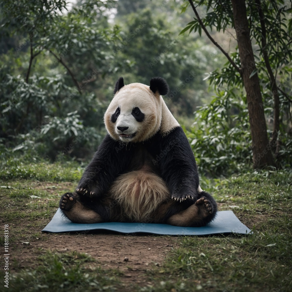 Obraz premium A panda doing yoga.