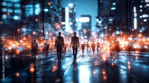 Wallpaper Mural Dynamic city life, a captivating scene of people walking down bustling city street Torontodigital.ca