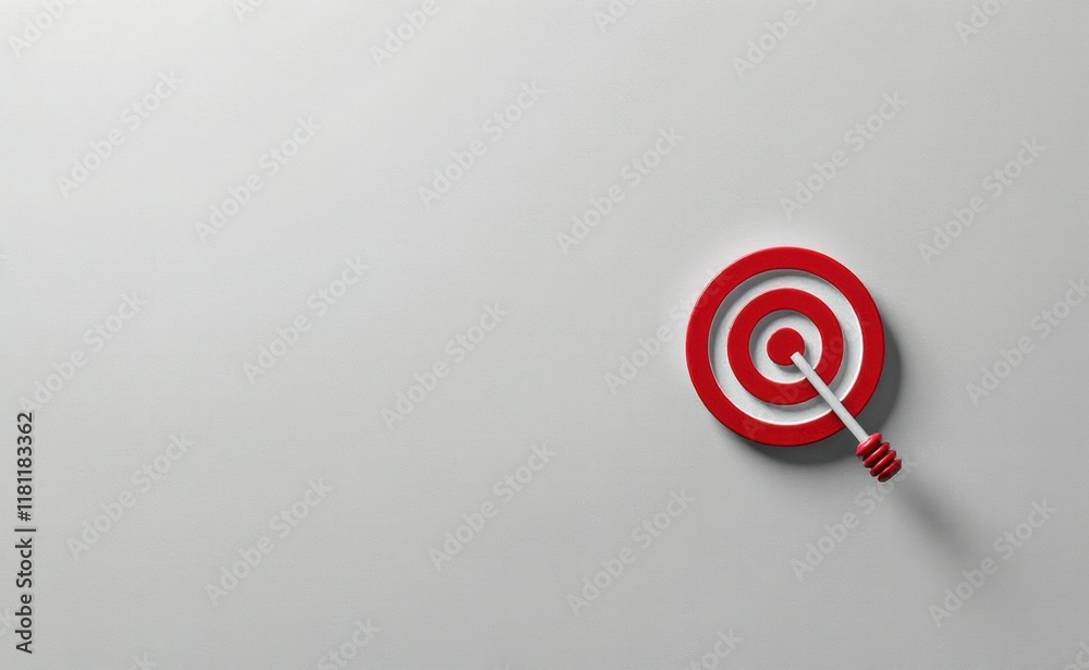 A single dart hitting the bullseye, mounted on a white wall. A single dart hitting the bullseye, mounted on a white wall.