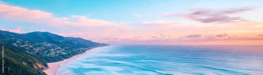 Majestic cliff overlooking a tranquil beach, coastal paradise scenic Majestic cliff overlooking a tranquil beach, coastal paradise scenic